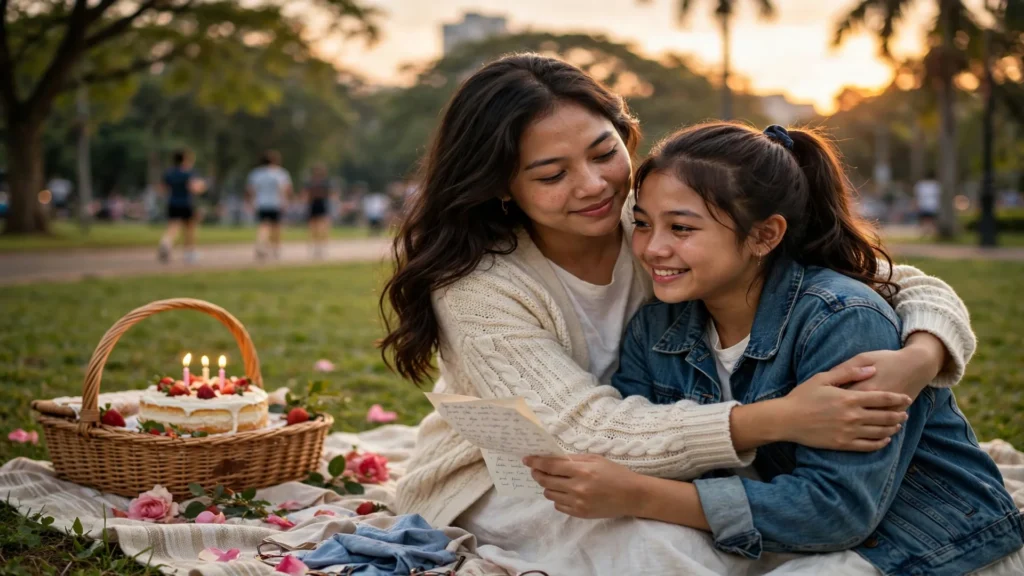 ucapan ulang tahun untuk adik yang menyentuh hati — kakak memeluk adik perempuannya di taman